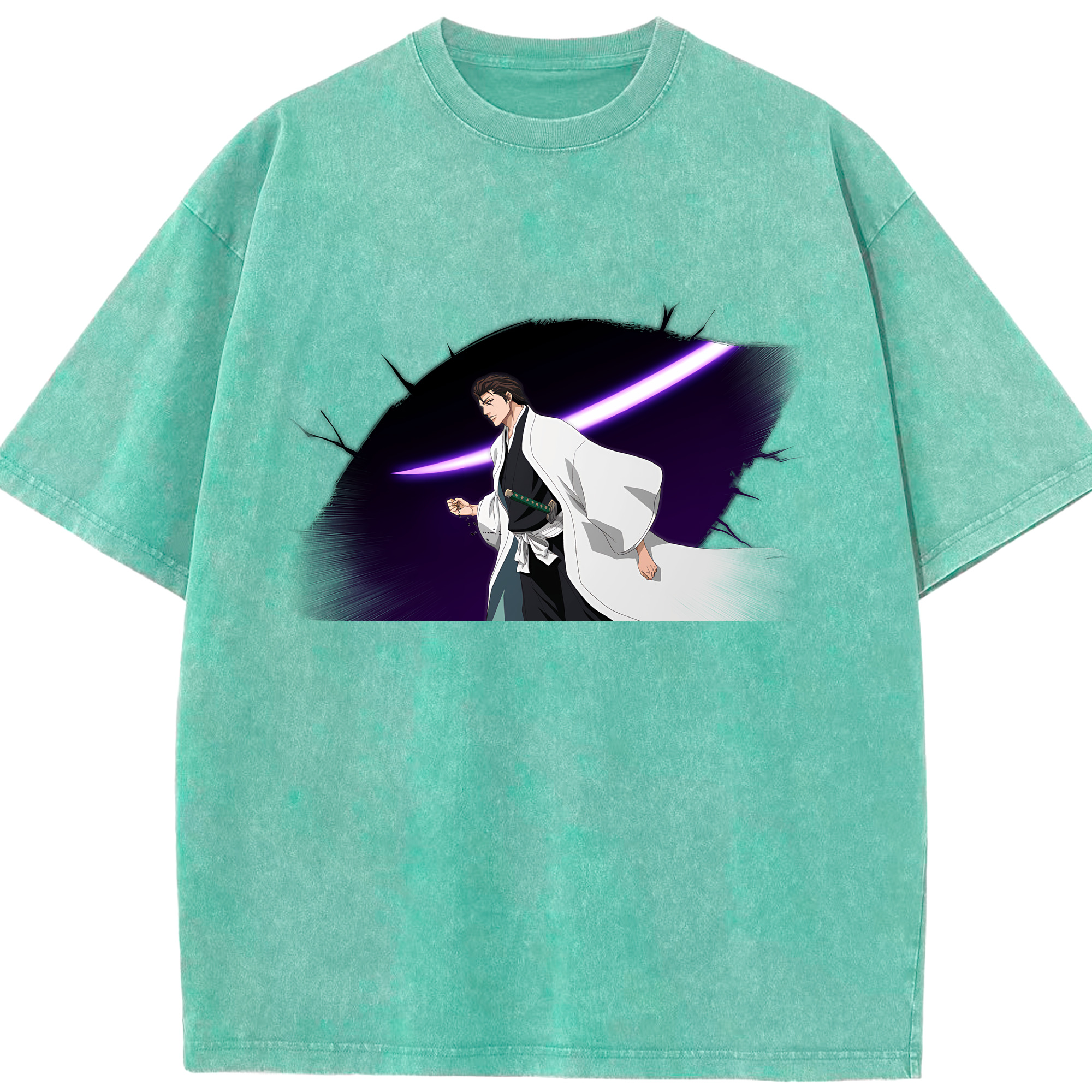 （画像用） ブリーチ 藍染 惣右介（あいぜん そうすけ） BLEACH Aizen Sousuke 綿100% ヴィンテージ風 半袖Tシャツ（フロントプリント）
